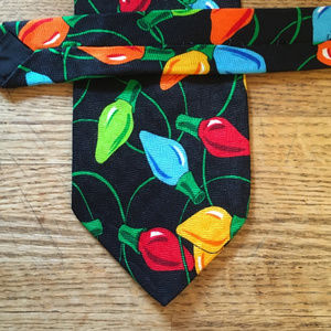 Christmas lights necktie 100% silk 58 inches